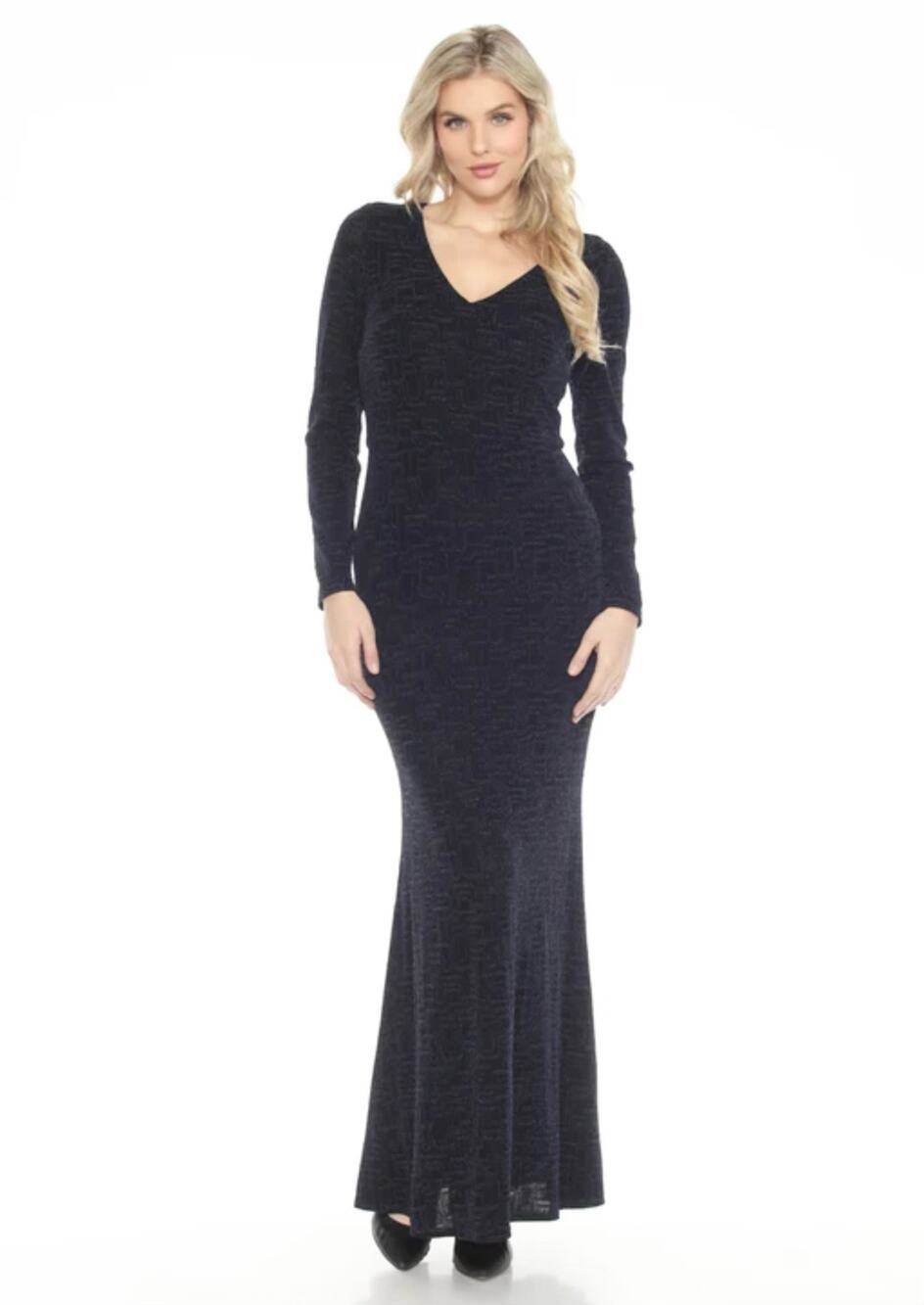 Joseph Ribkoff Long Sleeve Gown Glitter Maxi Mermaid Formal Dress Wedding Blue